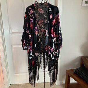 Torrid Floral Fringe Multicolor Lightweight Boho Kimono Plus Size 00